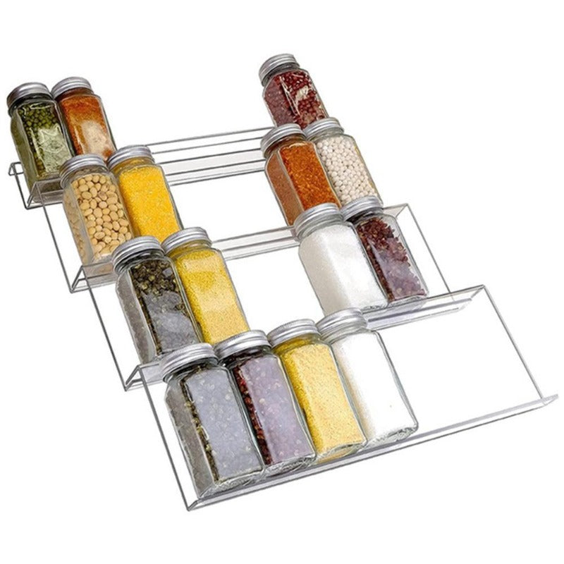 Organizador de cajones de especias acrílico de 1 a 4 niveles – Estante de especias acrílico expandible para almacenamiento de cocina