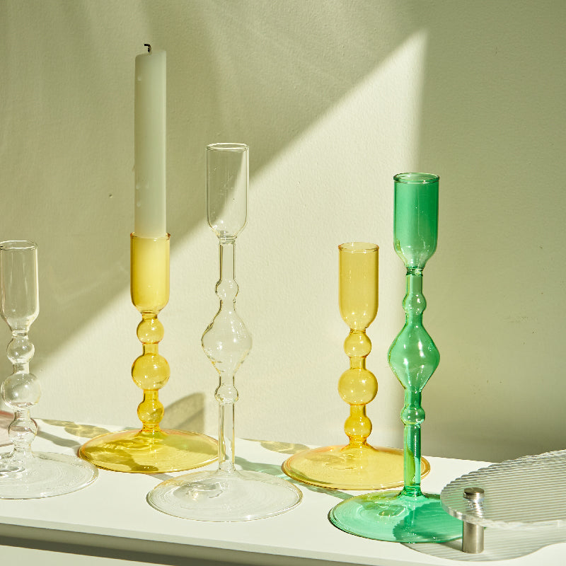 Harlow Tall Decorative Glass Taper Candlestick Holders