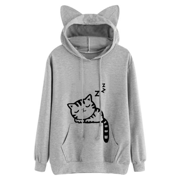 Sweat à capuche chat endormi