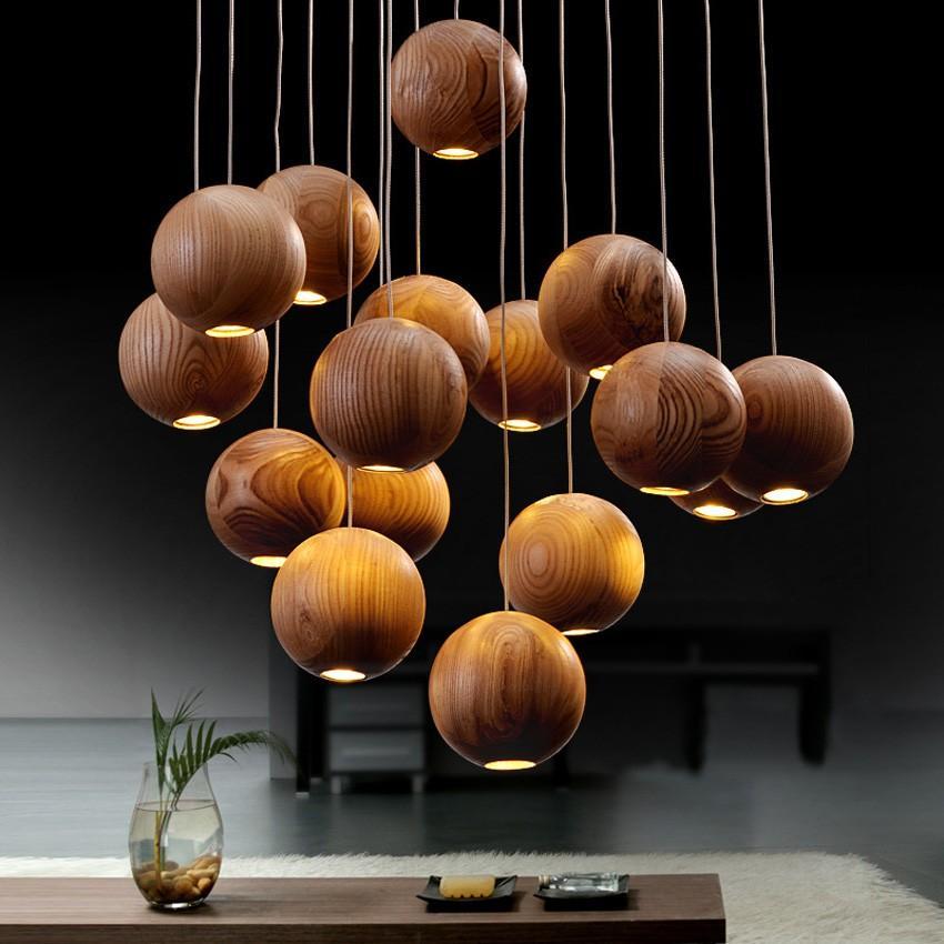 Modern Solid Wood Ball Chandelier