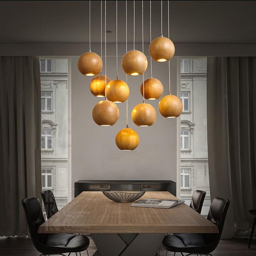 Modern Solid Wood Ball Chandelier