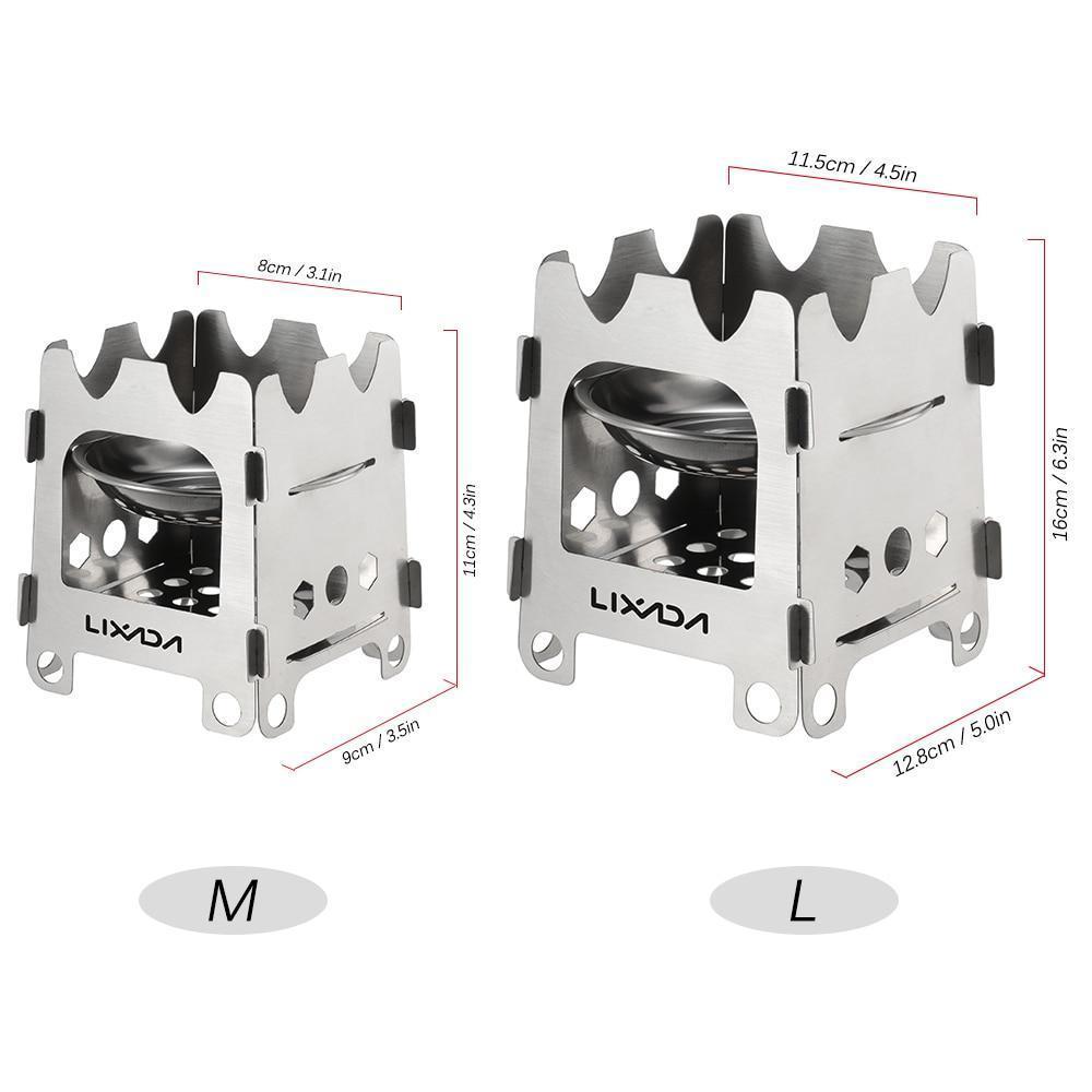Poêle à fusée de poche pliant en bois, Camping avec plateau à alcool en acier inoxydable