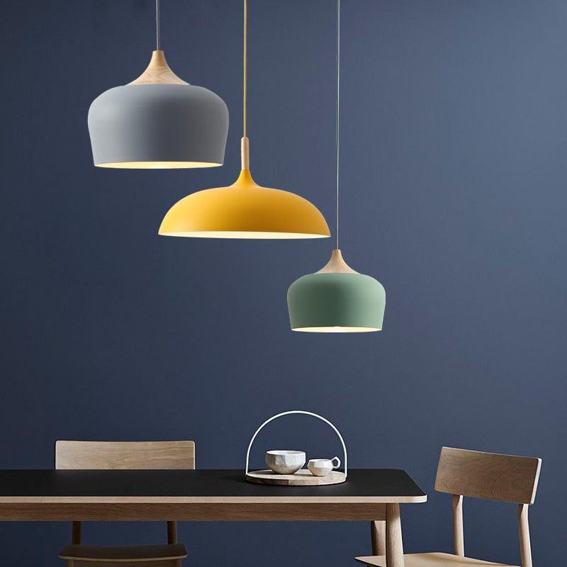 Lampes suspendues palette pastel doux en métal et bois - Vente finale