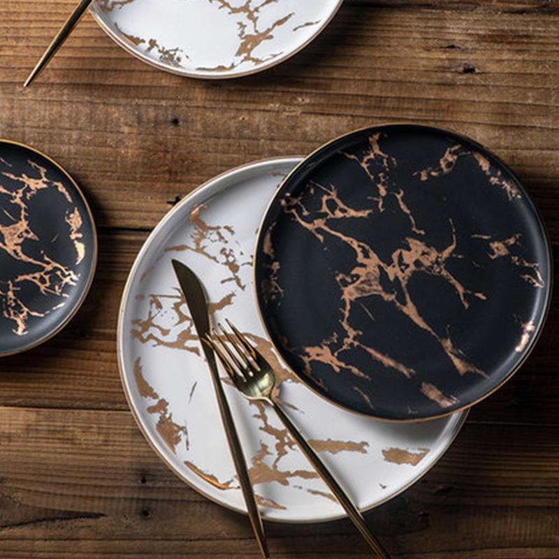 Luxury Gold Edges Marble Dinner Plate