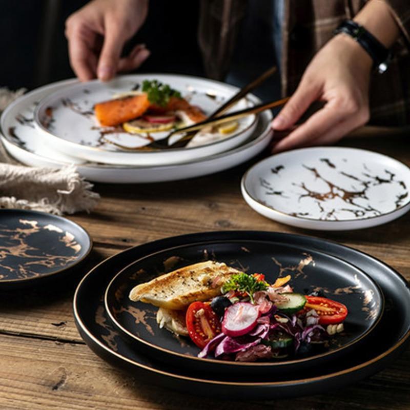 Luxury Gold Edges Marble Dinner Plate