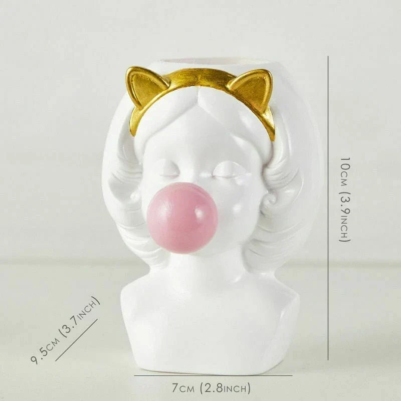 Cute Bubblegum Girl Ceramic Face Vase