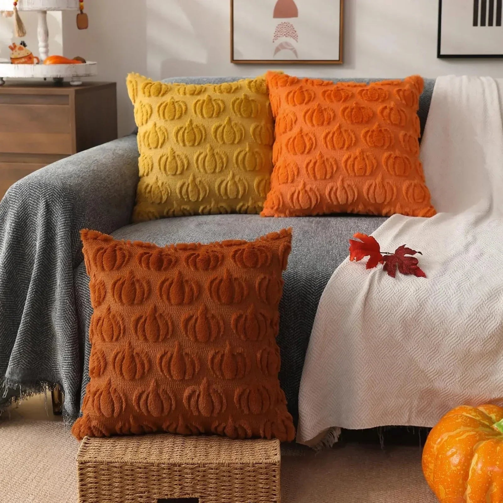 Funda de almohada con forma de calabaza otoñal