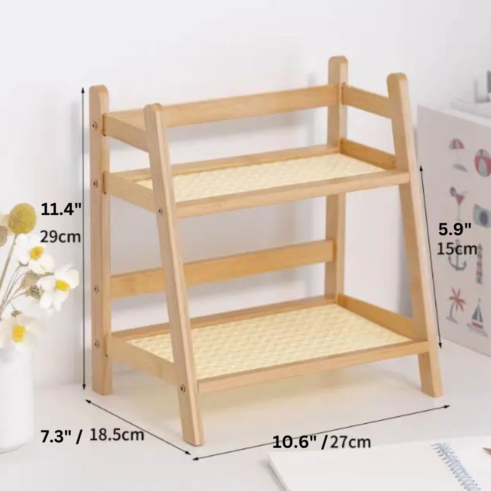 Natural Wooden Rattan Shelf Organizer