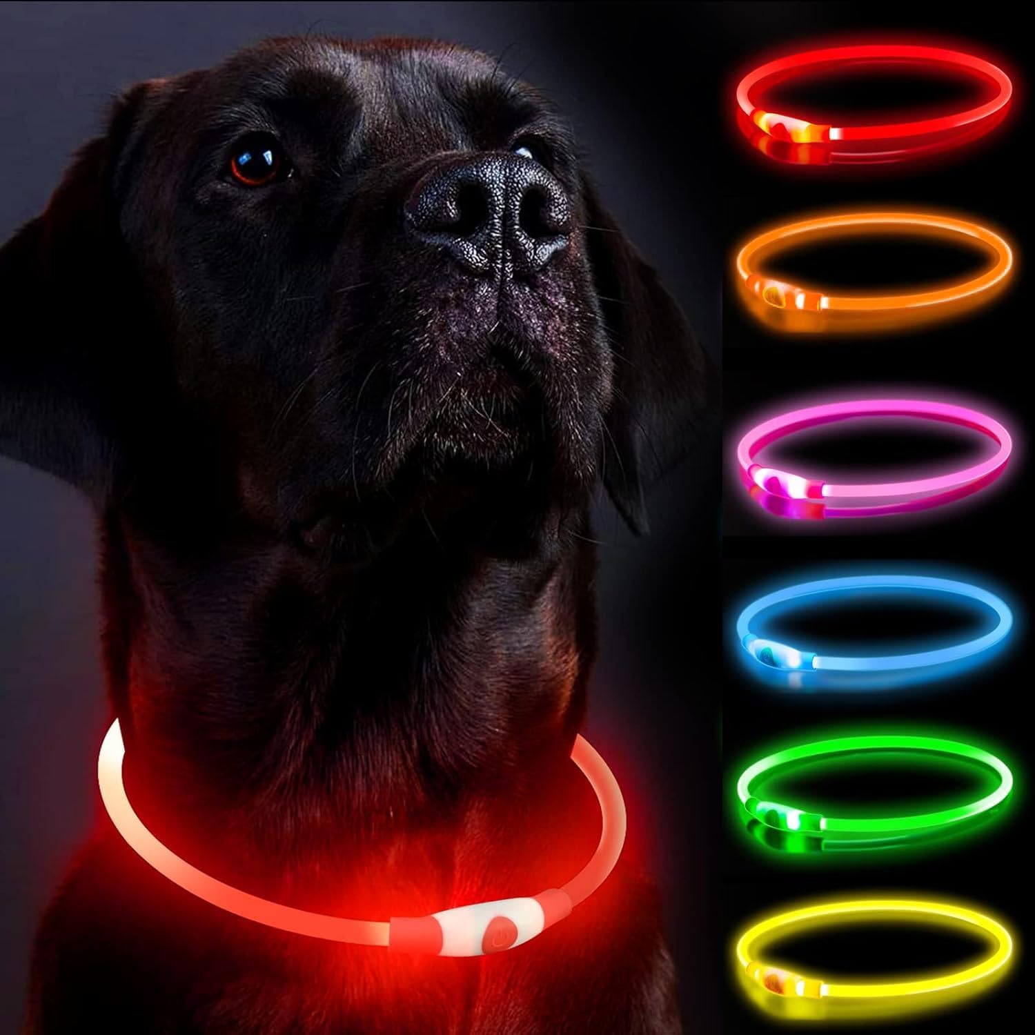 Coleira LED para Cães, Coleiras para Cães, Recarregável Brilhante para Passeios Noturnos