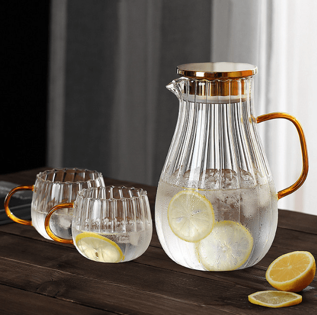 Ridged Heatproof Glass Jug and Cups