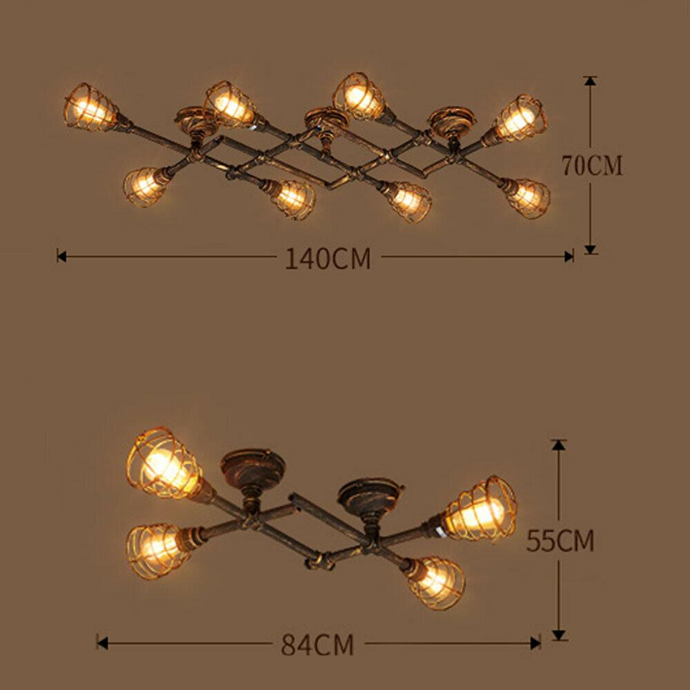 Rustik industriell semi-flush taklampa – steampunk rörarmatur med burskärm