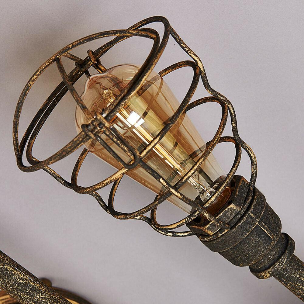 Plafonnier semi-affleurant industriel rustique – Luminaire de tuyau Steampunk avec abat-jour en cage