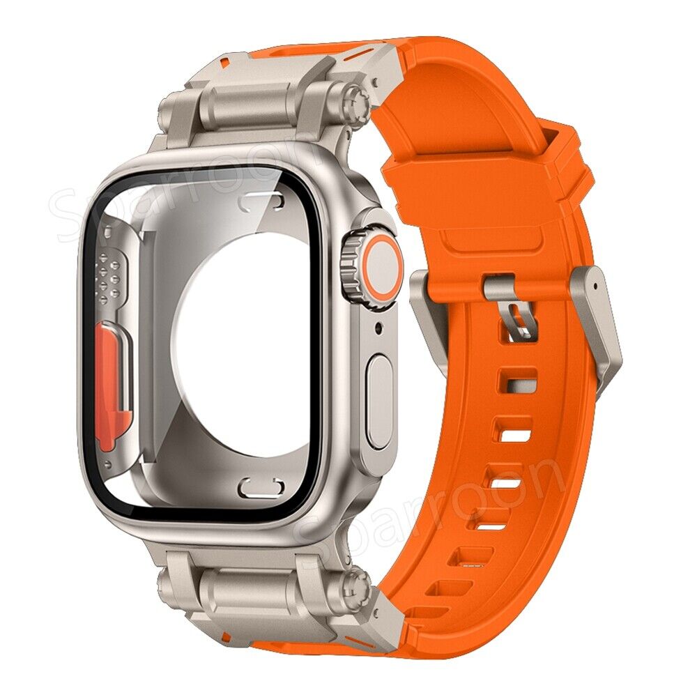 Explorer Tactical Fluoro Gumi Szíj+Fém Ultra Tok Apple Watch 9 8 7 6 5 4 SE-hez