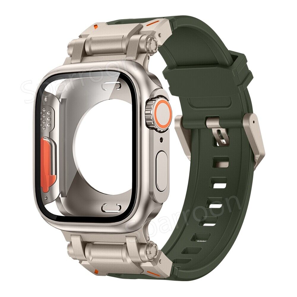 Explorer Tactical Fluoro Gumi Szíj+Fém Ultra Tok Apple Watch 9 8 7 6 5 4 SE-hez