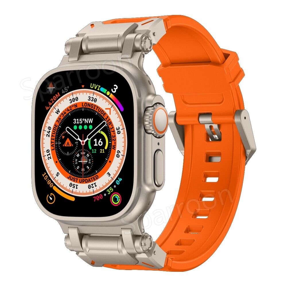 Explorer Tactical Fluoro Gumi Szíj+Fém Ultra Tok Apple Watch 9 8 7 6 5 4 SE-hez