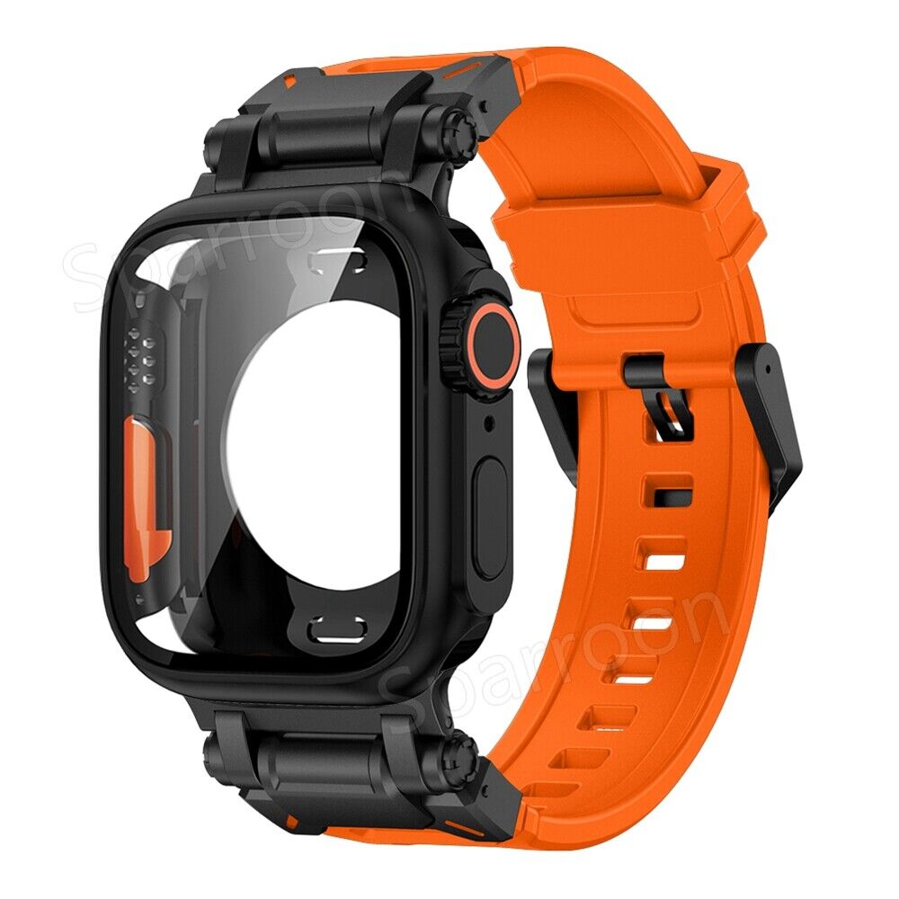 Explorer Tactical Fluoro Gumi Szíj+Fém Ultra Tok Apple Watch 9 8 7 6 5 4 SE-hez