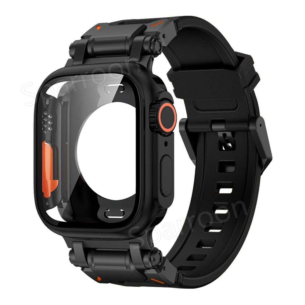 Explorer Tactical Fluoro Gummi Armband + Metall Ultra Gehäuse für Apple Watch 9 8 7 6 5 4 SE