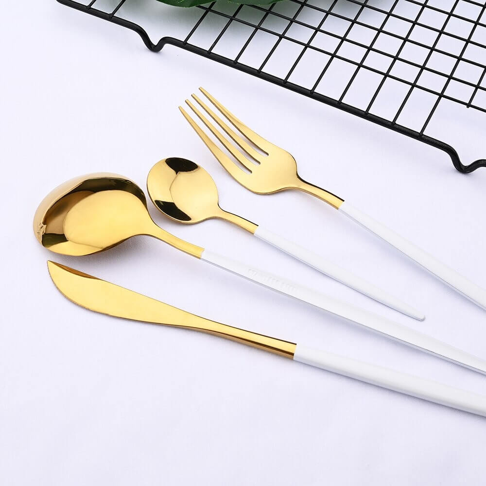 Modern White Gold Flatware Set