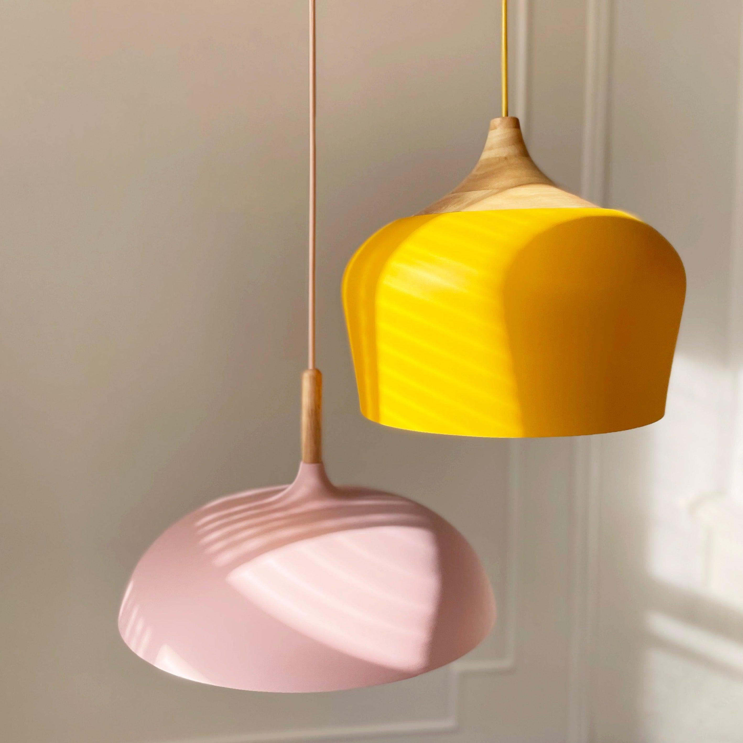 Lampes suspendues palette pastel doux en métal et bois - Vente finale