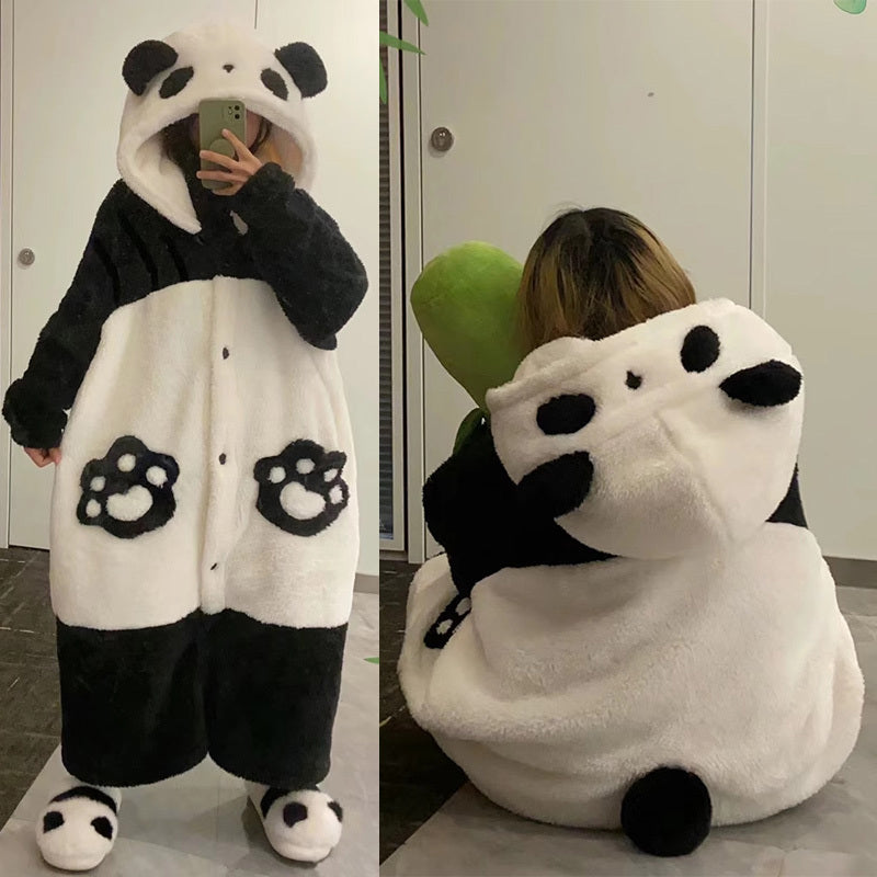 Kawaii Cartoon Panda Plysch Hood Pyjamas Set