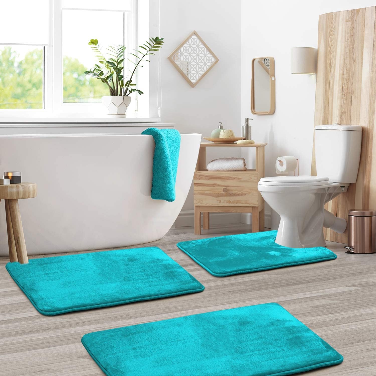 Tapis de bain en mousse à mémoire de forme en velours luxueux - Ensemble de 3 pièces