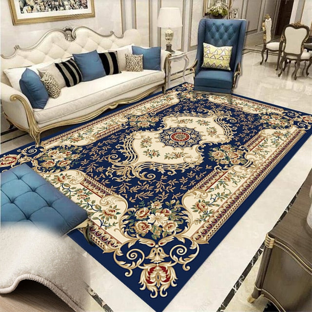 Red Blue Baroque Europe Carpet Thickened Living Room Rugs Large Decor