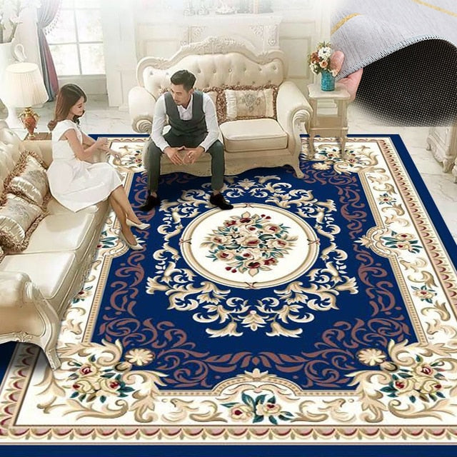 Alfombra europea barroca roja y azul, alfombras gruesas para sala de estar, decoración grande