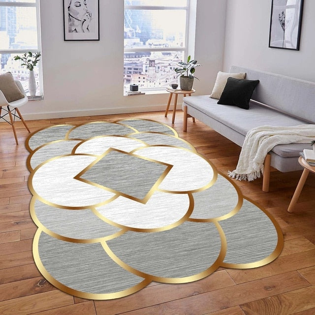 Alfombras europeas de lujo con adornos dorados: alfombras grandes lavables para sala de estar y dormitorio