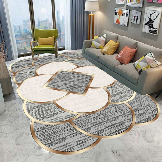 Luxury European Gold-Trimmed Area Rugs - Large Washable Carpets for Living Room and Bedroom