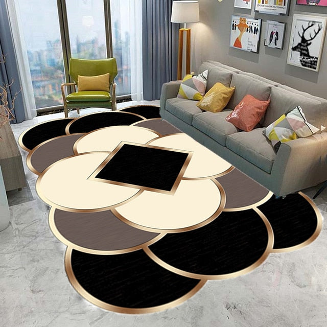 Luxury European Gold-Trimmed Area Rugs - Large Washable Carpets for Living Room and Bedroom