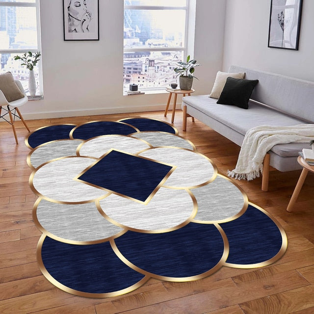 Alfombras europeas de lujo con adornos dorados: alfombras grandes lavables para sala de estar y dormitorio