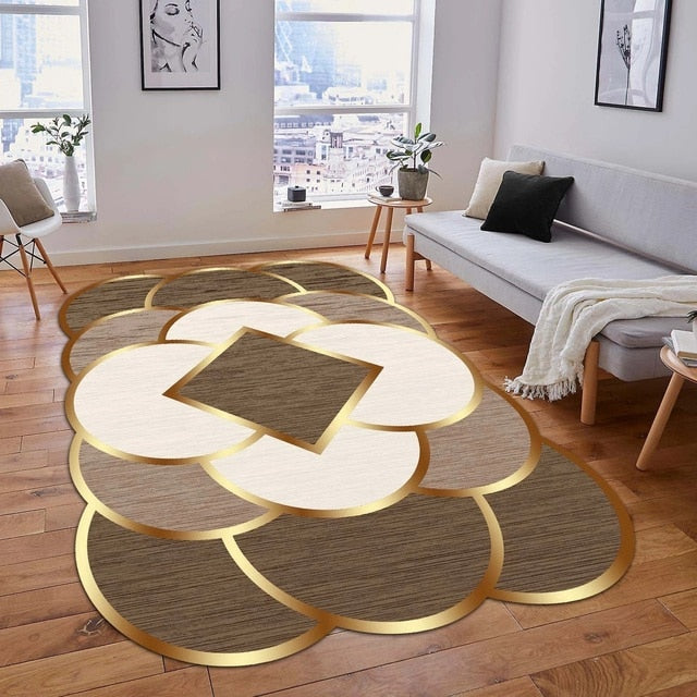 Alfombras europeas de lujo con adornos dorados: alfombras grandes lavables para sala de estar y dormitorio