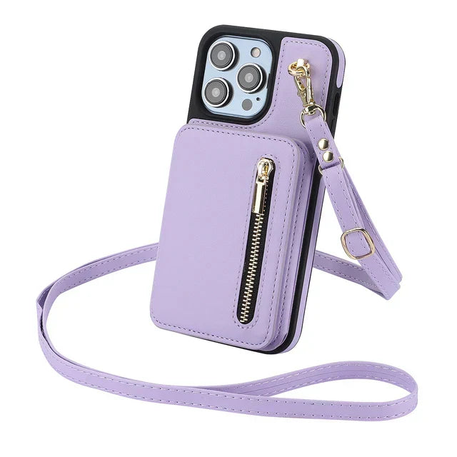 Luksus Cross Body Glidelås Kortlomme iPhone Etui