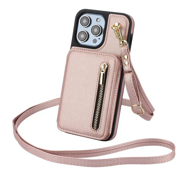 Luxury Cross Body Zipper Card Wallet iPhone Case