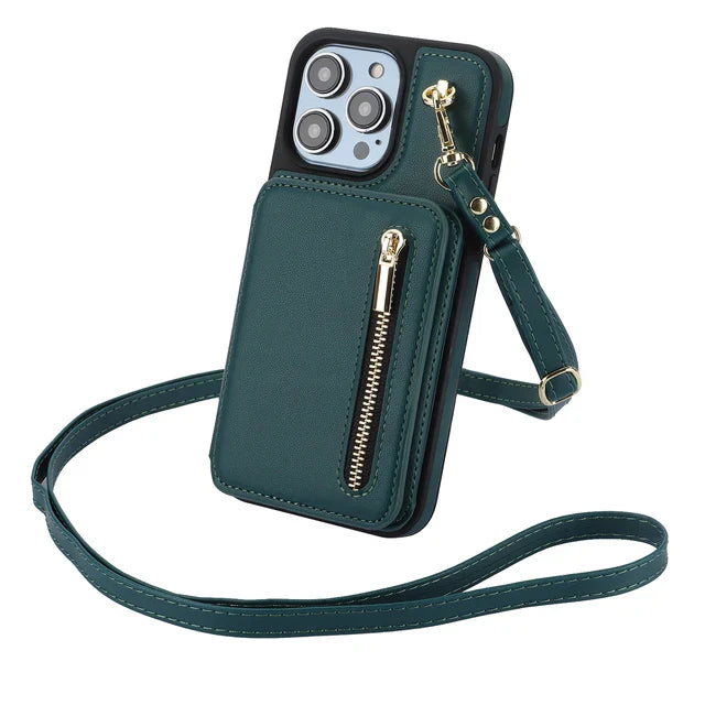 Luxury Cross Body Zipper Card Wallet iPhone Case