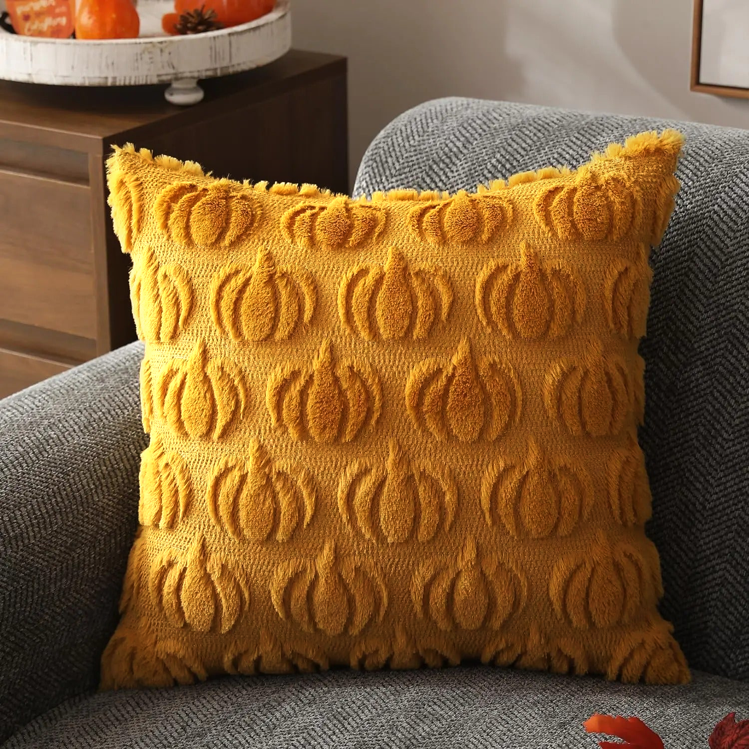 Funda de almohada con forma de calabaza otoñal