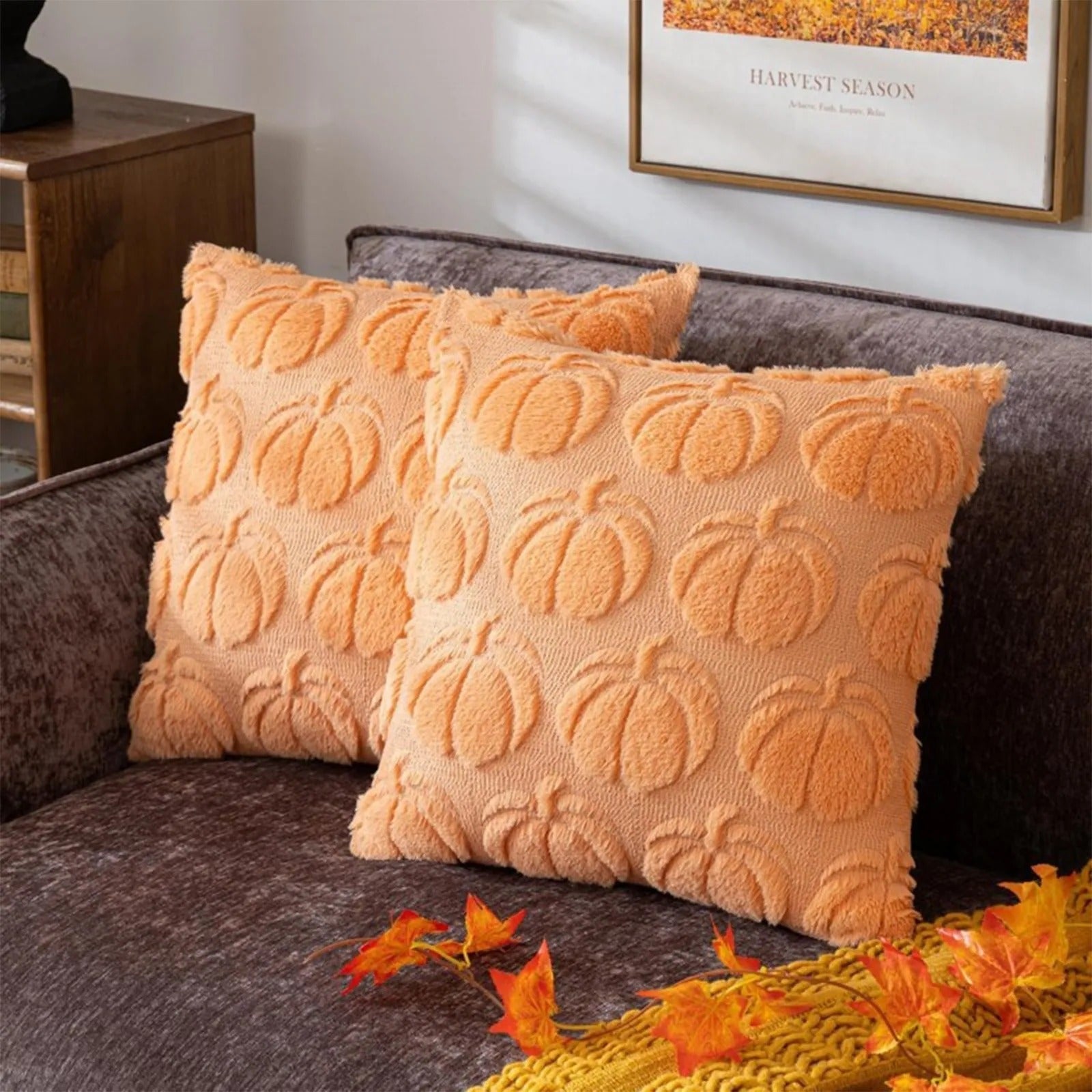 Funda de almohada con forma de calabaza otoñal