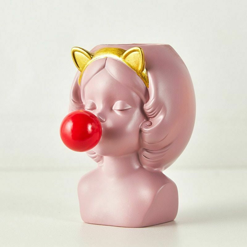 Cute Bubblegum Girl Ceramic Face Vase