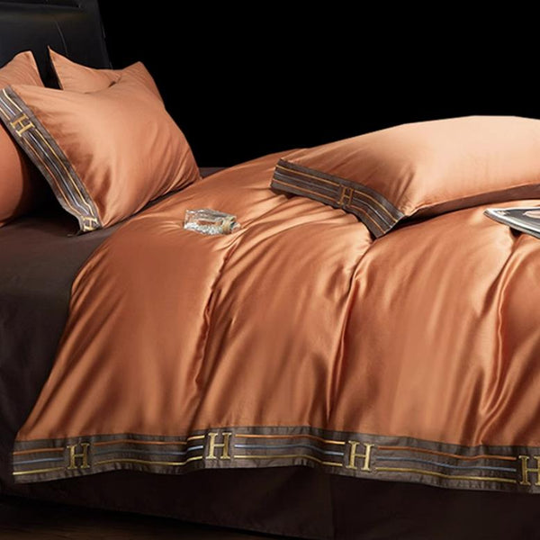 Deluxe Satin Cotton Embroidered Bedding Set - 4 Piece - LB7